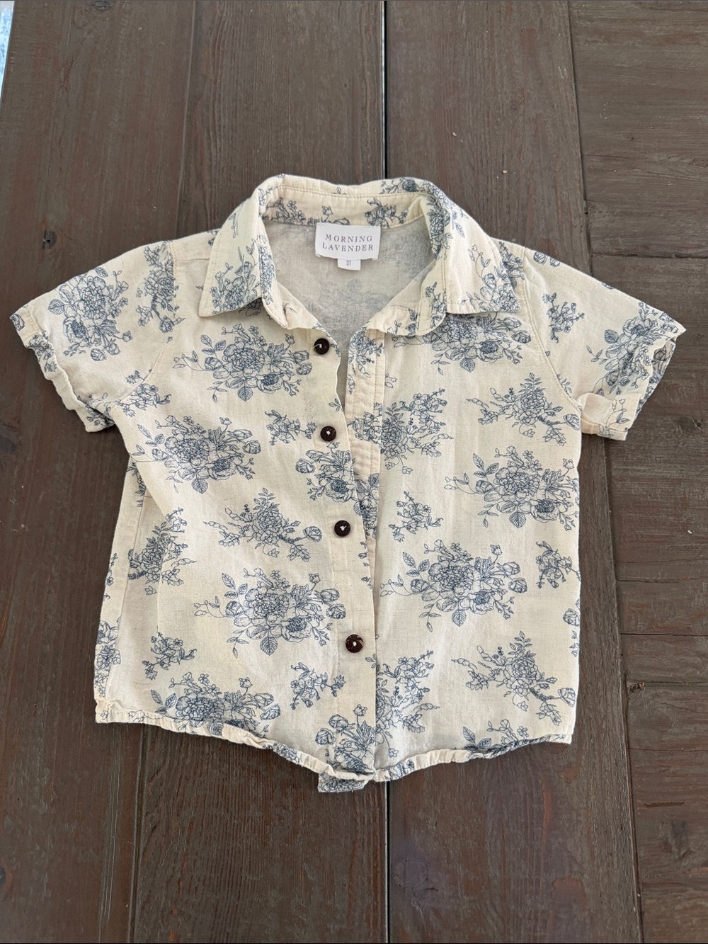 Morning Lavender Cream Floral Button-Front Kids Shirt